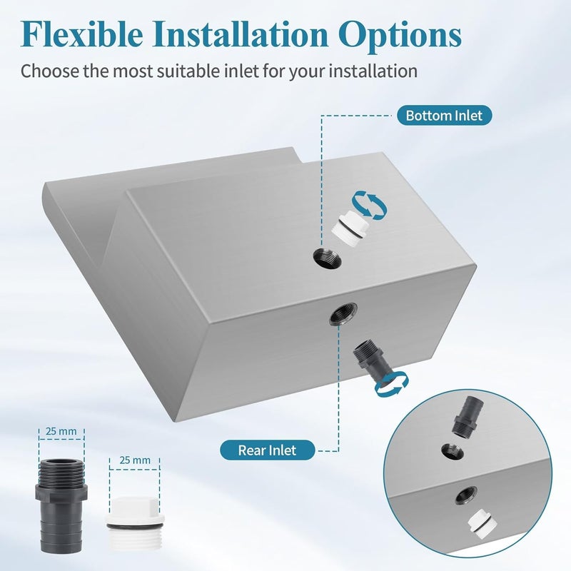 Anyprime Pond Waterfall Spillway with Filter and Pump Kit - 304 Stainless Steel Ponds Waterfall Box,800 GPH Pump,9.8FT Oxford Hose,Garden Water Features - Image 4